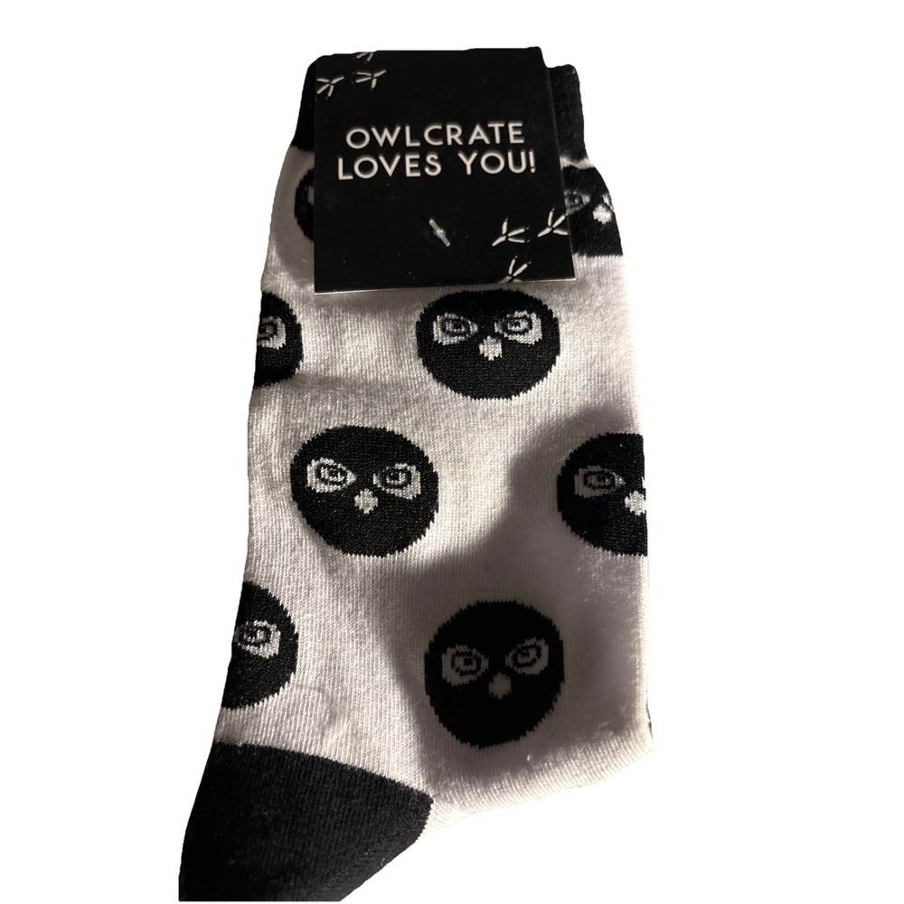 Owlcrate Loves You! YA Book Black & White Owl Print Pair of Socks- Discontinued